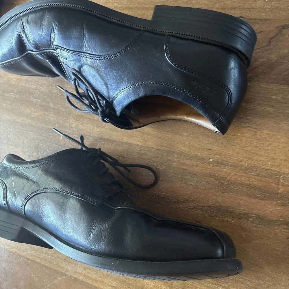 Clarks Tilden Black Leather Oxfords Lace Up Dress Shoes Men Sz 12W US/45EU GUC